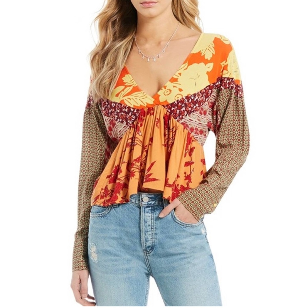Vintage Free people tangerine hippy retro cute top in a size Small EC~